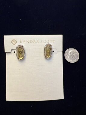 Kendra Scott Yellow Faceted Glass Stud Earrings with Silver Halo